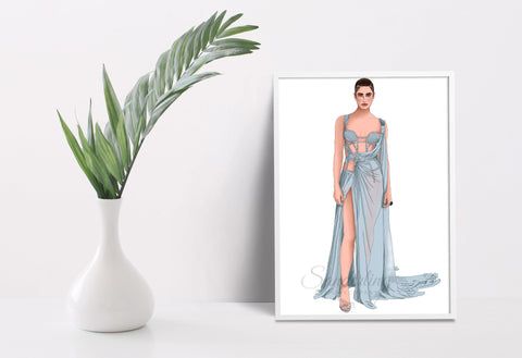 Sanderling Design Fashion Illustration- Taylor Hill at 2021 Met Gala wearing F/W15 Versace